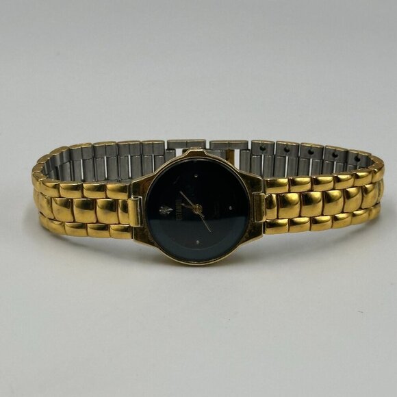 3/$30 Vintage Gitano Watch Women Gold Tone Black Dial Diamond Accent  7" - Picture 7 of 14